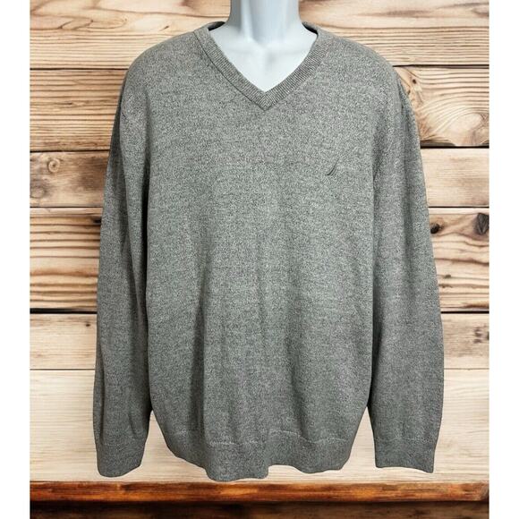 Nautica Other - Men's Nautica Gray Pull-Over Sweater Sz XL Gray V-Neck Cotton Long-Sleeve